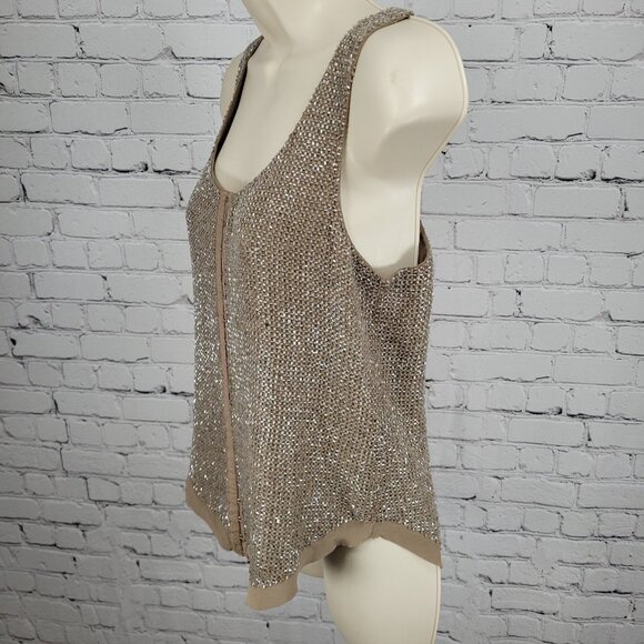 Renzo + Kai Brown 100% Silk Heavy Beaded Hook & Eye Lined Tank Top Size Small S - Picture 12 of 14
